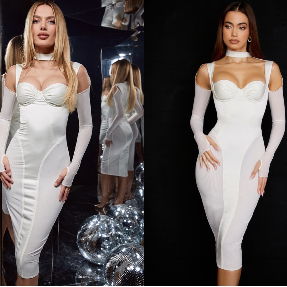 HOUSE OF CB 'Talika' Ivory Corset Midi Dress Size M